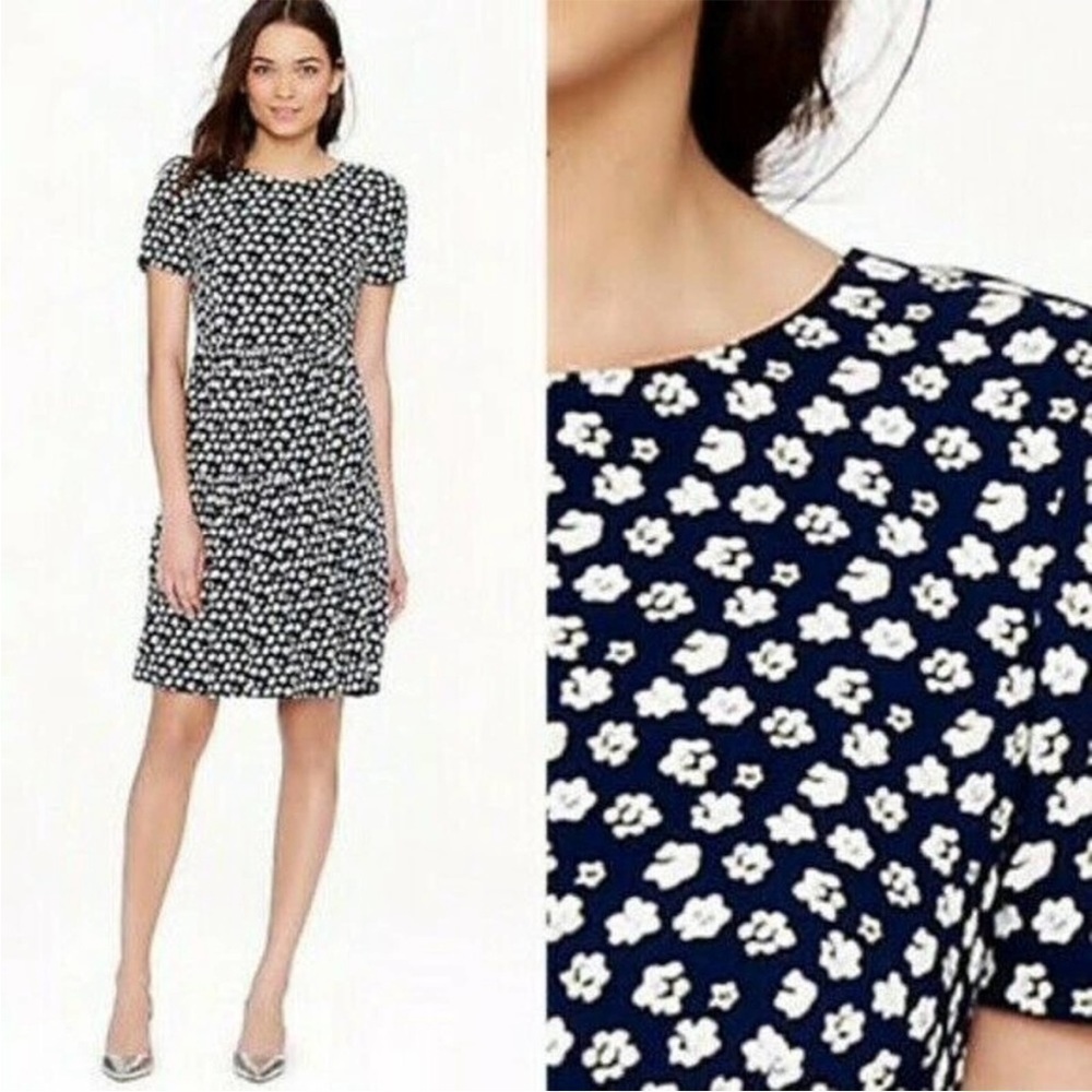 J Crew Blurred Floral Tiered Short Sleeve Navy Blue Dress Ditzy‎ Floral A1380 - Picture 3 of 14